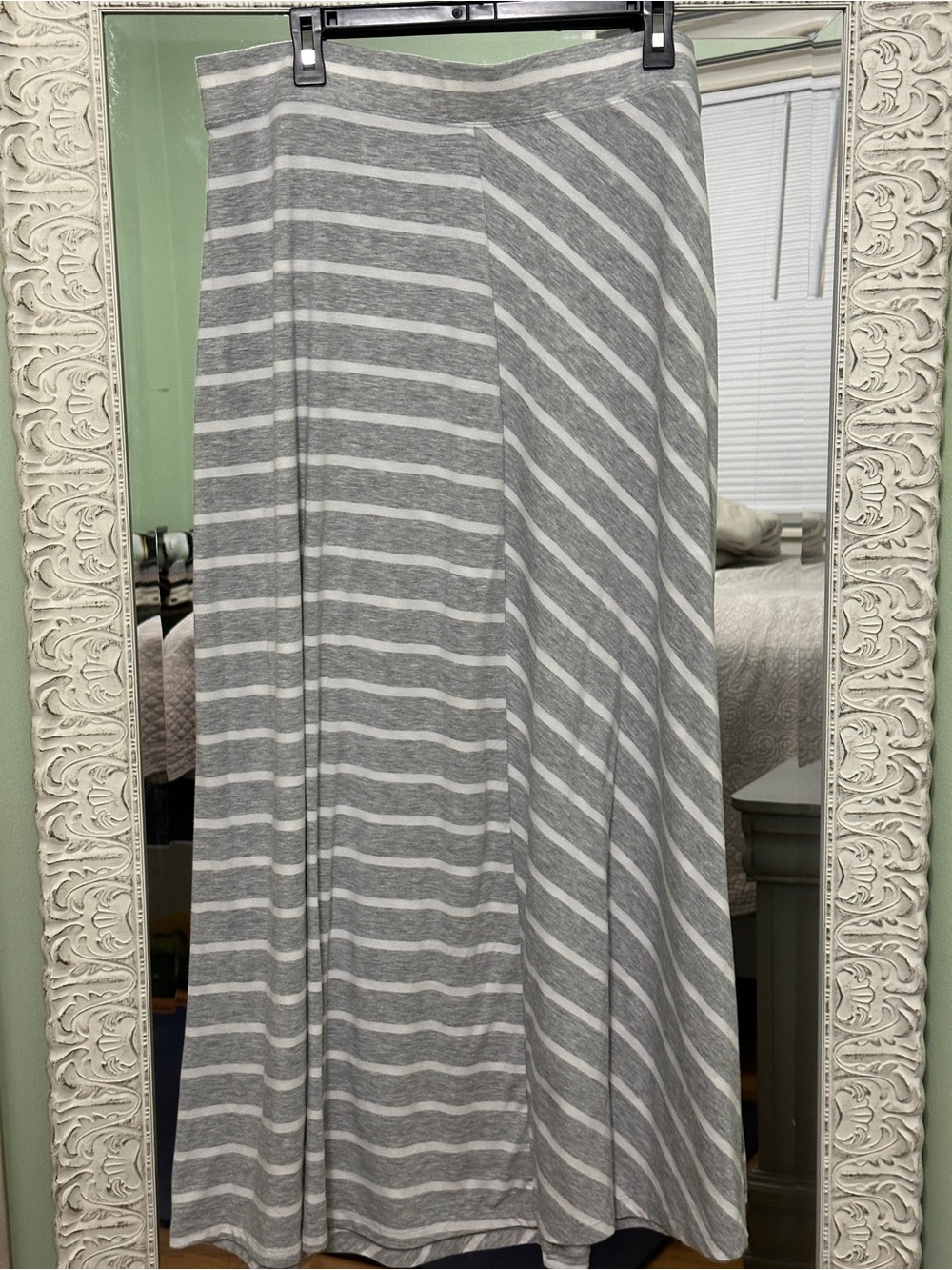 Maurices Gray and White Striped Maxi Skirt